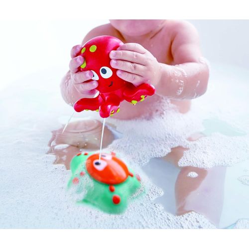  Hape Ocean Floor Squirters | Colorful Baby & Toddler Bath Toys, Colorful Baby & Toddler Bath Toys, Silicone and Non-Toxic Set, Water Spouting and Suction, Octopus & Starfish