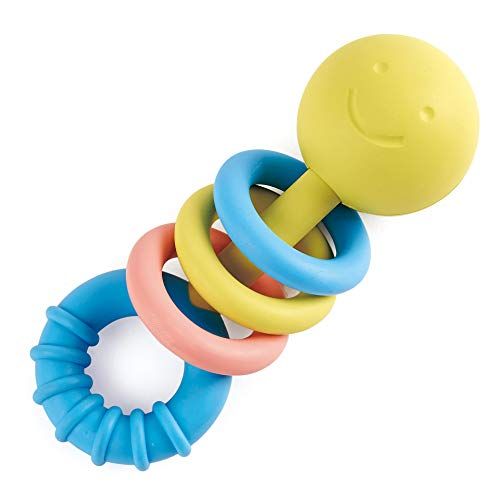  Hape Rattling Rings Teether | Movable Teething & Rattle Shake Toy for Babies, Soft Colors