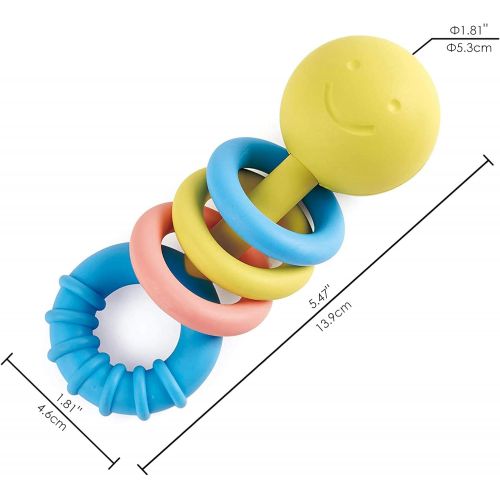  Hape Rattling Rings Teether | Movable Teething & Rattle Shake Toy for Babies, Soft Colors
