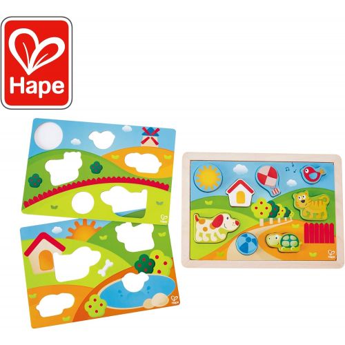  Hape Sunny Valley Puzzle 3 in 1| Animal Wooden Maze Toy, Multicolored Jigsaw Puzzle for Toddlers