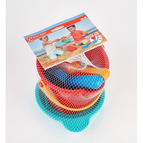  Hape Beach Basics Sand Toy Set Including Bucket Sifter, Rake, and Shovel Toys, Multicolor