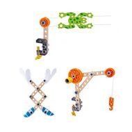 Hape Three Experiment Kit | Junior Inventor Kids Physics Mechanical Crane, Grabber & Climbing Frog Play Set for Children Aged Four & Up