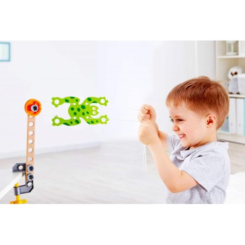  Hape Three Experiment Kit | Junior Inventor Kids Physics Mechanical Crane, Grabber & Climbing Frog Play Set for Children Aged Four & Up