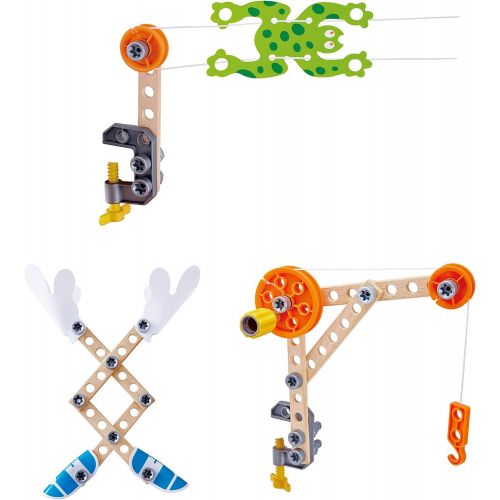  Hape Three Experiment Kit | Junior Inventor Kids Physics Mechanical Crane, Grabber & Climbing Frog Play Set for Children Aged Four & Up