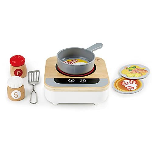 Hape Fun Fan Fryer | Wooden Tabletop Stove with Fan, Kitchen Playset for Preschoolers, Includes Salt and Pepper Shakers, Six Recipes and More, (Model: E3164)