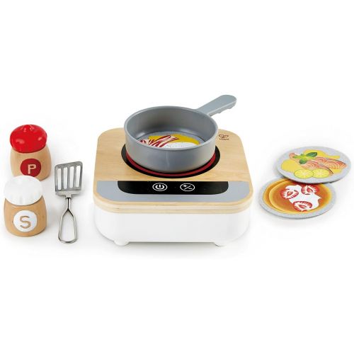  Hape Fun Fan Fryer | Wooden Tabletop Stove with Fan, Kitchen Playset for Preschoolers, Includes Salt and Pepper Shakers, Six Recipes and More, (Model: E3164)