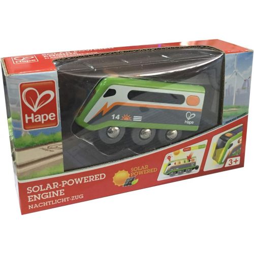  Hape Solar Powered Train | Multi-Colored Train Engine Toy, Railway Track Accessory, Solar Panel Powers Lights, Includes Electricity Level Indicator, Sustainable Play for Kids