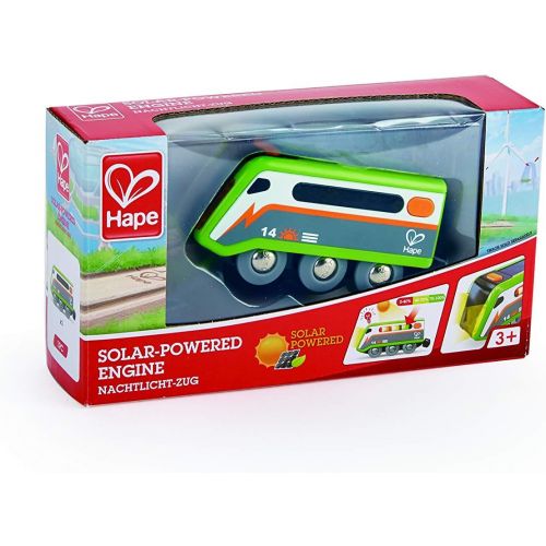  Hape Solar Powered Train | Multi-Colored Train Engine Toy, Railway Track Accessory, Solar Panel Powers Lights, Includes Electricity Level Indicator, Sustainable Play for Kids