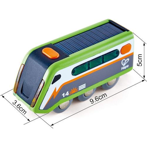  Hape Solar Powered Train | Multi-Colored Train Engine Toy, Railway Track Accessory, Solar Panel Powers Lights, Includes Electricity Level Indicator, Sustainable Play for Kids