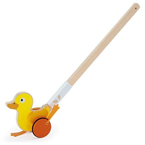  Hape Ducky Push Pal| Wooden Push-Along Ducky, Baby Walker Push Toy