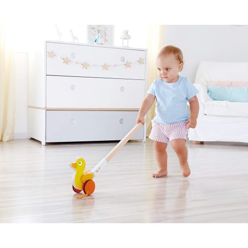  Hape Ducky Push Pal| Wooden Push-Along Ducky, Baby Walker Push Toy