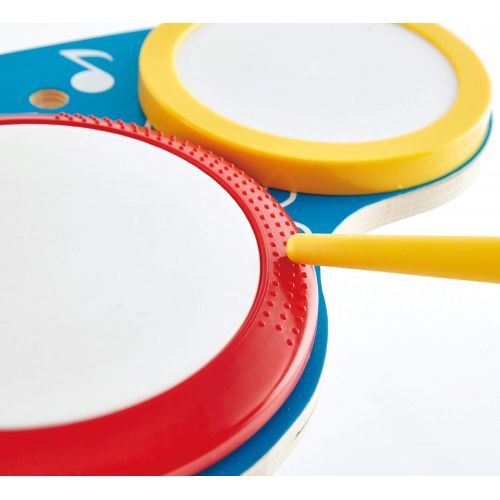  Hape Drum and Cymbal Set | Toddlers Wooden Drum and Cymbal Musical Instrument Set with Two Drum Sticks