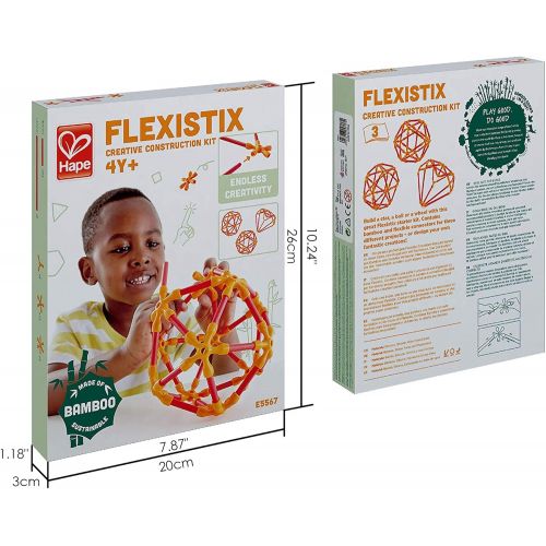  Hape Flexistix STEM Building Creative Construction Kit, Featuring 66 Multi-Colored Bamboo Pieces