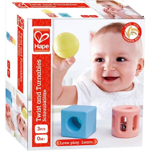  Hape Geometric Rattle | Colorful Rattle Toys for Newborn, Infants & Toddlers, 3 Piece Early Educational Toy Set