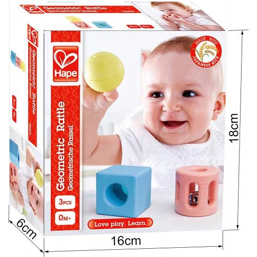  Hape Geometric Rattle | Colorful Rattle Toys for Newborn, Infants & Toddlers, 3 Piece Early Educational Toy Set