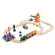 Hape Crossing & Crane Set | 32-Piece Wooden Railway Cargo Playset for Kids