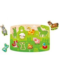 Hape Farmyard Peg Puzzle | 10 Piece Wooden Animal Peg Jigsaw Puzzle Game, Learning Toy for Toddlers