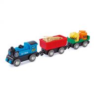 Hape Battery Powered Engine Set | Colorful Wooden Train Set, Battery Operated Locomotive With Working Lamp