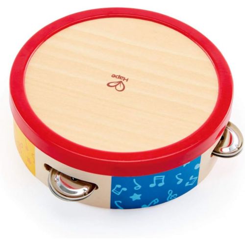  Hape Tap-Along Tambourine | Wooden Tambourine Drum for Kids, Musical Instrument for Children 12 Months and Up