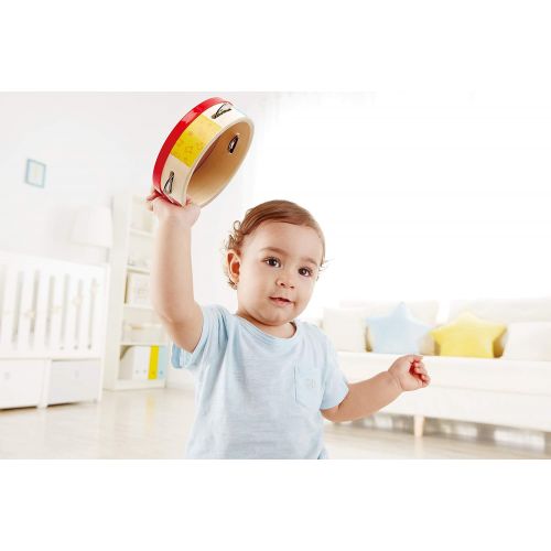  Hape Tap-Along Tambourine | Wooden Tambourine Drum for Kids, Musical Instrument for Children 12 Months and Up