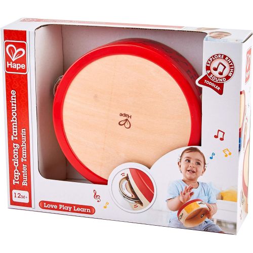  Hape Tap-Along Tambourine | Wooden Tambourine Drum for Kids, Musical Instrument for Children 12 Months and Up