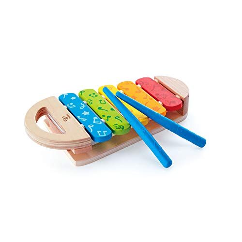  Hape Rainbow Xylophone| Wooden Rainbow-Colored Xylophone with Non-Slip Sticks & Musical Note Motif, Musical Toy for Kids 12Months & Up, Multicolor (E0606)