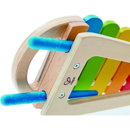  Hape Rainbow Xylophone| Wooden Rainbow-Colored Xylophone with Non-Slip Sticks & Musical Note Motif, Musical Toy for Kids 12Months & Up, Multicolor (E0606)