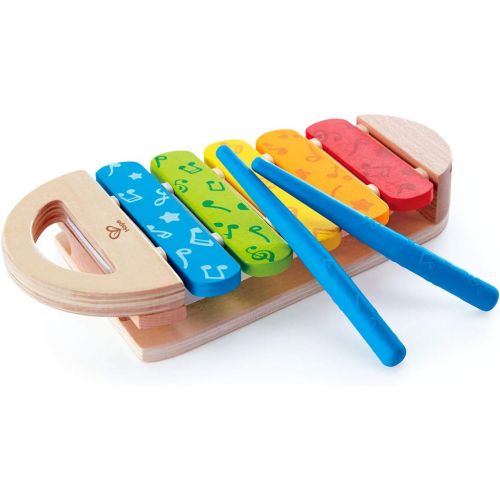  Hape Rainbow Xylophone| Wooden Rainbow-Colored Xylophone with Non-Slip Sticks & Musical Note Motif, Musical Toy for Kids 12Months & Up, Multicolor (E0606)