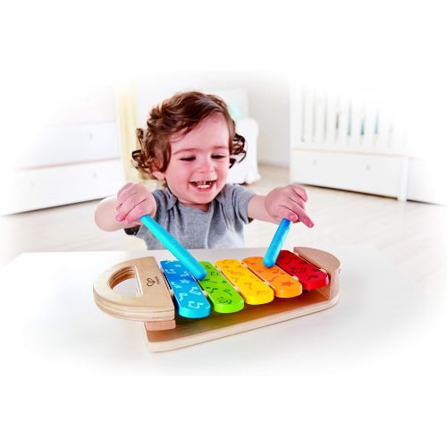  Hape Rainbow Xylophone| Wooden Rainbow-Colored Xylophone with Non-Slip Sticks & Musical Note Motif, Musical Toy for Kids 12Months & Up, Multicolor (E0606)