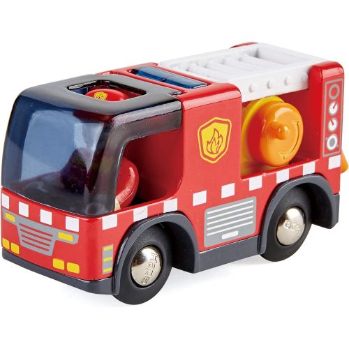  Hape Fire Truck with Siren | 2-Piece Fire Truck, Fireman Toy Set