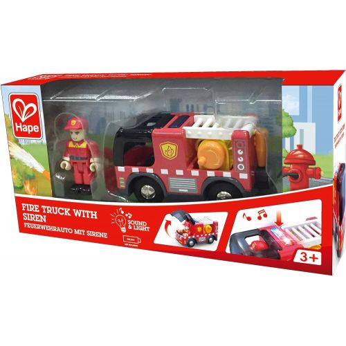  Hape Fire Truck with Siren | 2-Piece Fire Truck, Fireman Toy Set