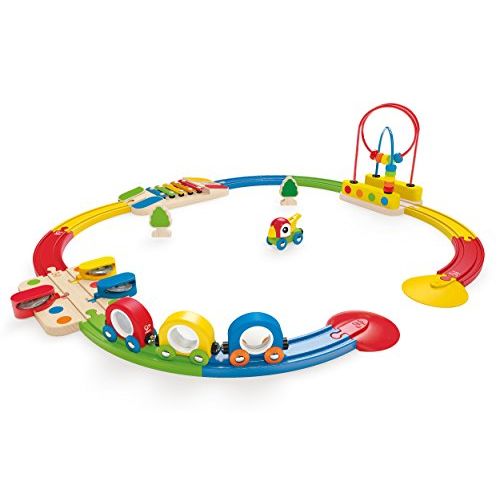  Hape E3815 Rainbow Sights & Sounds Toddler Wooden Railway, Multicolor