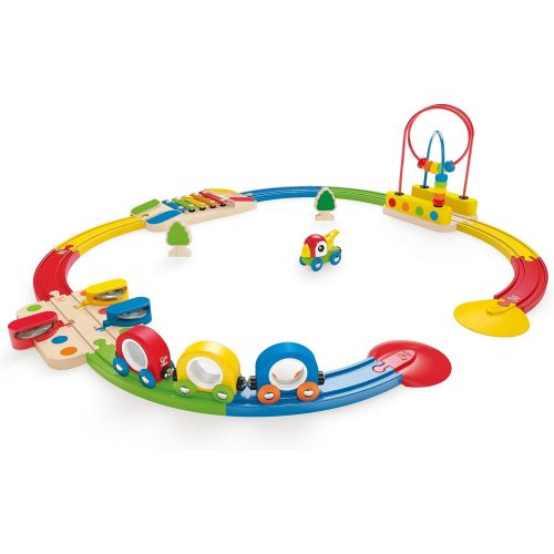  Hape E3815 Rainbow Sights & Sounds Toddler Wooden Railway, Multicolor