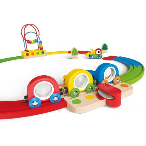  Hape E3815 Rainbow Sights & Sounds Toddler Wooden Railway, Multicolor