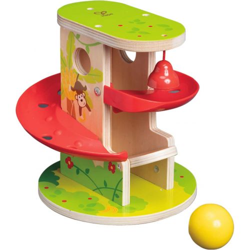  Hape Jungle Press and Slide | Kids Toy with Bell and Wooden Ball, Jungle Themed Lever Operated Toddler’s Game, E0508