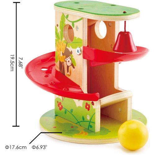  Hape Jungle Press and Slide | Kids Toy with Bell and Wooden Ball, Jungle Themed Lever Operated Toddler’s Game, E0508