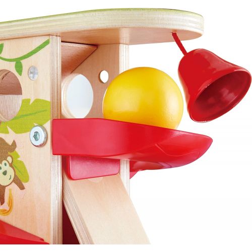  Hape Jungle Press and Slide | Kids Toy with Bell and Wooden Ball, Jungle Themed Lever Operated Toddler’s Game, E0508