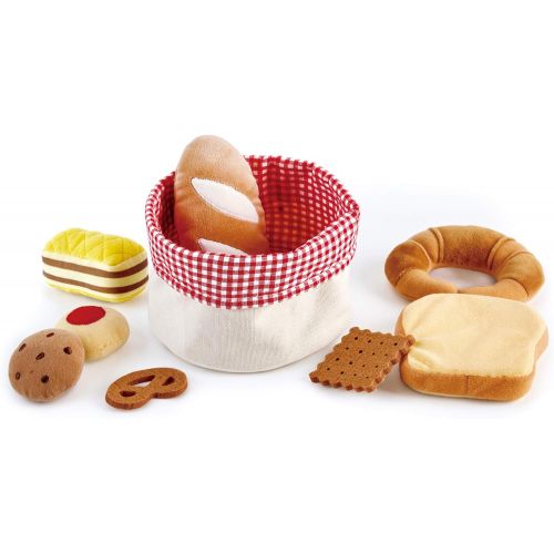  Hape Toddler Bread Basket |Soft Pretend Food Playset for Kids, Bread Toy Basket Includes Toast, Jam Cookie, Cake, Soda Biscuit and More