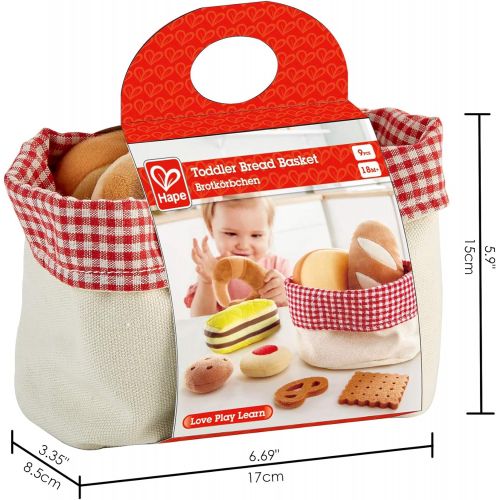  Hape Toddler Bread Basket |Soft Pretend Food Playset for Kids, Bread Toy Basket Includes Toast, Jam Cookie, Cake, Soda Biscuit and More