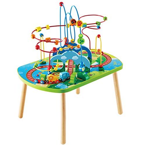  Hape Jungle Adventure Railway Table | Kids Bead Maze Puzzle Table with Accessories, African Scene Graphics, Child Sized Table for Individual and Group Play