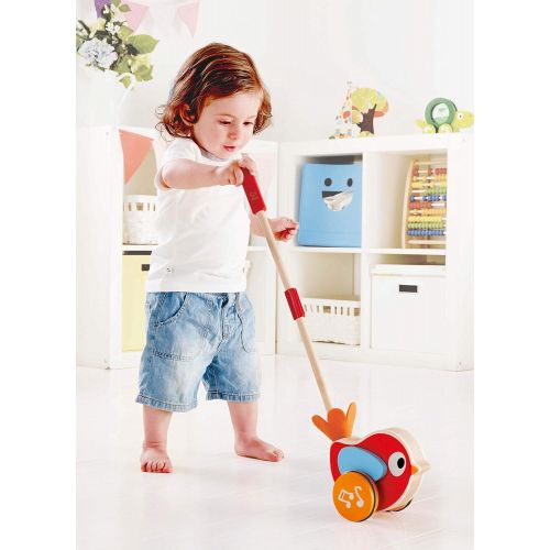  Hape Lilly Musical Push Along | Wooden Push Along Baby Walking Bird, Playful Kids Toy with Detachable Stick