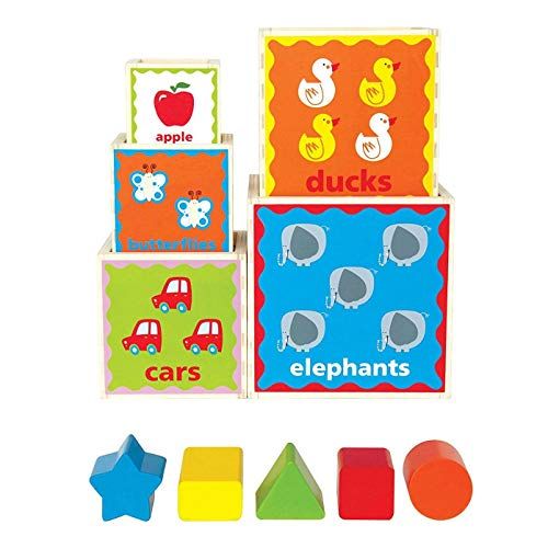  Hape Pyramid of Play Wooden Toddler Wooden Nesting Blocks Set