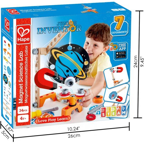  Hape Junior Inventor Magnet Science Lab| 34-Piece Magnetic Science Kit, STEAM Educational Toys for Kids 4 Years and Up, Model:E3033A