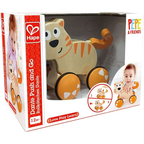  HapeDante Push and Go| Wooden Push, Release & Go Cat Toddler Toy with Wheels