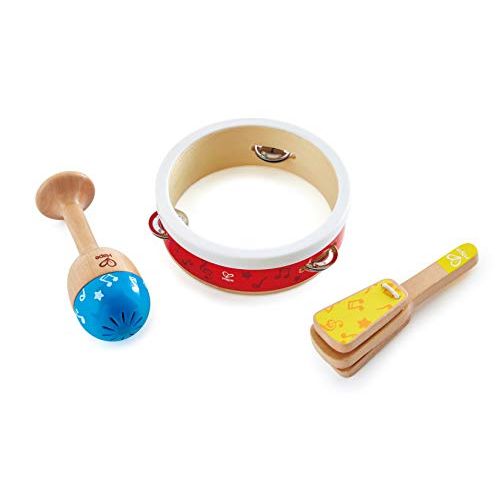 Hape Junior Percussion Set | 3 Piece Wooden Percussion Instrument Set for Toddlers, E0615