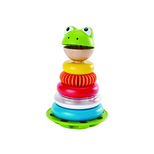  Hape Mr. Frog Stacking Rings | Multicolor Wooden Ring Stacker Play Set, Educational Toy for Children