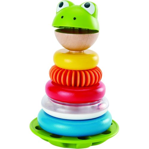  Hape Mr. Frog Stacking Rings | Multicolor Wooden Ring Stacker Play Set, Educational Toy for Children