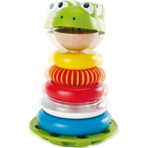  Hape Mr. Frog Stacking Rings | Multicolor Wooden Ring Stacker Play Set, Educational Toy for Children