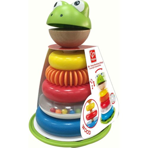  Hape Mr. Frog Stacking Rings | Multicolor Wooden Ring Stacker Play Set, Educational Toy for Children