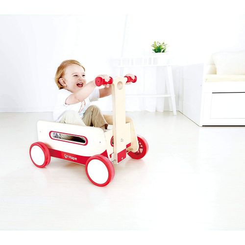  Hape Red Wonder Wagon Wooden Push and Pull Toddler Ride On